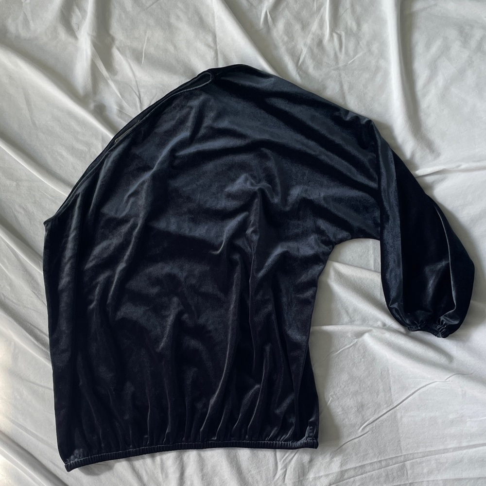 Midnight blue velvet One-Shoulder long sleeve Top